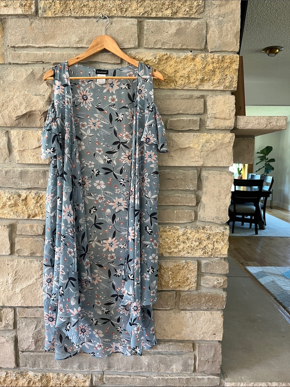 Rampage Blue, White, and Pink Floral Open Front Duster One Size